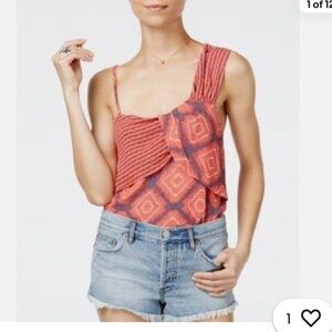 Free People “call on me” Red and blue top